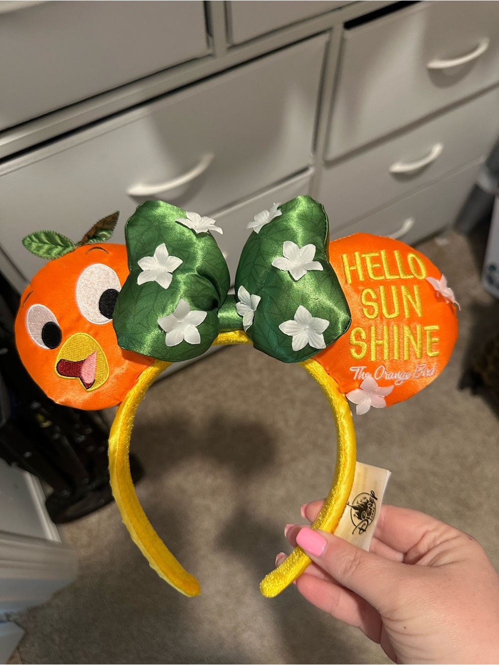 Disney Orange Bird Headband Ears with Yellow Band & Green Bow